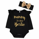 Newborn Baby Girls Clothes Floral "Mommy is My bestie" Bodysuit Romper +hea L8X4