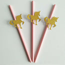 25xGold Unicorn Pink Sipping Straw 10xCake Topper Girls Birthday Party Decor