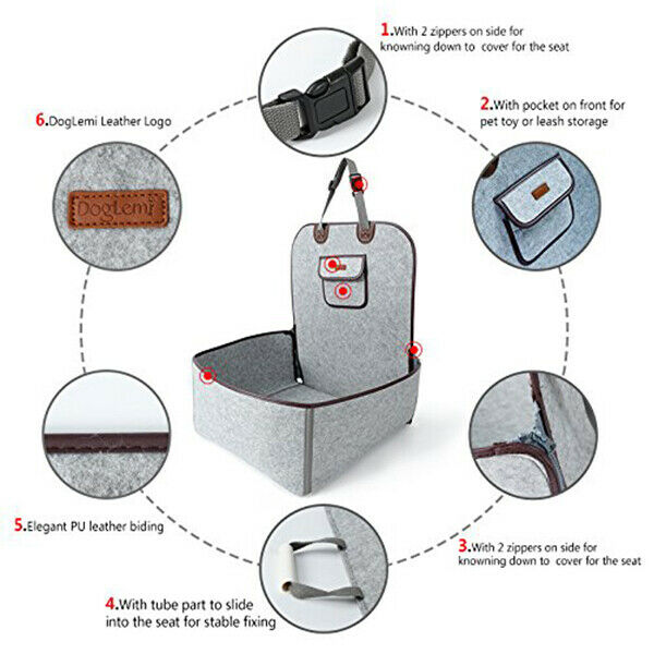 Doglemi Car Seat Cover Car in Felt Fabric for Travel Protection of Small Do