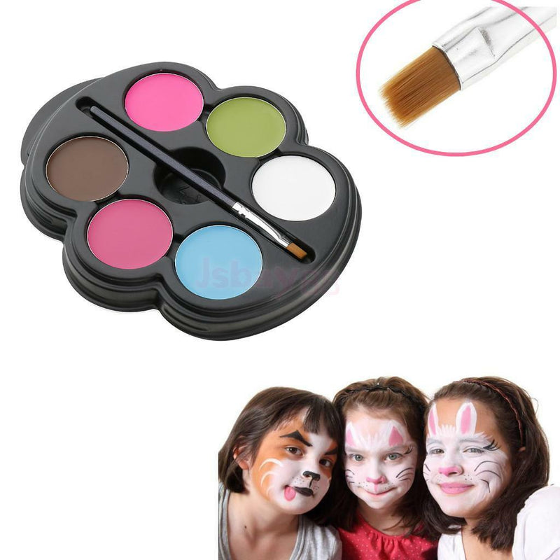 Professional 6 Color Face Paint Palette Brush Kit Halloween Make Up Kids Fun