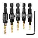 5 Pcs Countersink Drill Bit Set 1/4'' Hex Shank HSS Woodworking PilotScrew Holes