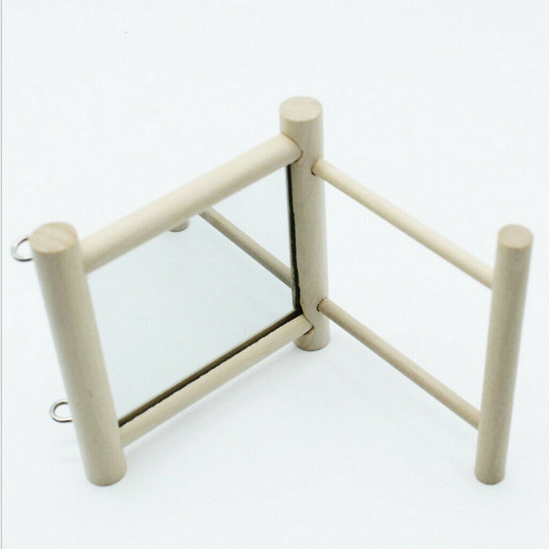 2pcs Wooden Parrot Cage Mirror Toys Bird Ladder Swing Bird Playground Stand