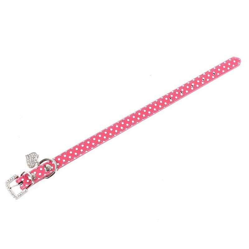 Rhinestone PU Leather Adjustable collar for Dog Cat Pet Pink XS