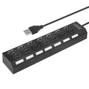 USB Hub 480Mbps Multi USB 2.0 Adapter 7 Port Expander Splitter (Black)