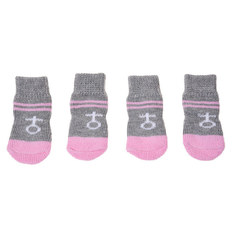 Pink Gray Nonslip Warm Knitted Socks Bootie for Pet Dog