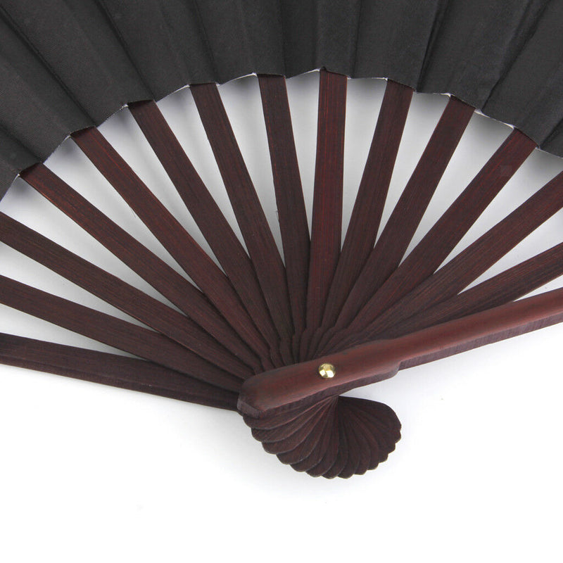 Men's Black Spun Silk Calligraphy Painting Writing Dancing Folding Hand Fan