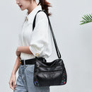 Women Flower Printed Crossbody Bag Multi Pocket Soft PU Shoulder Handbags