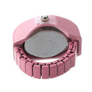 Women Pink Alloy Quartz Pocket Finger Ring Watch Rhinestone Round Dial X8U3
