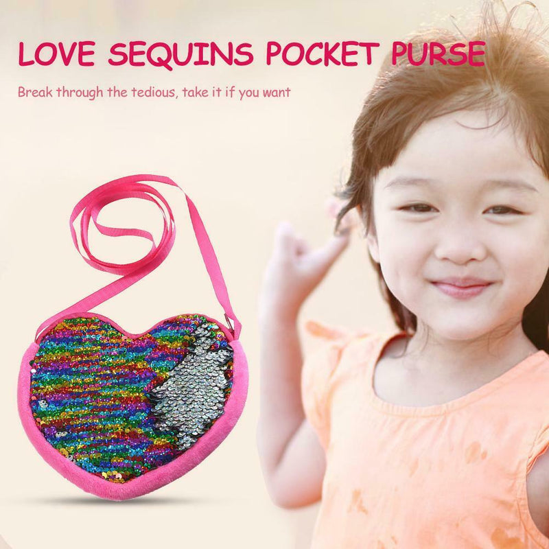 Sequin Heart Shoulder Handbags Flannel Women Kid Crossbody Bag (Multicolor)