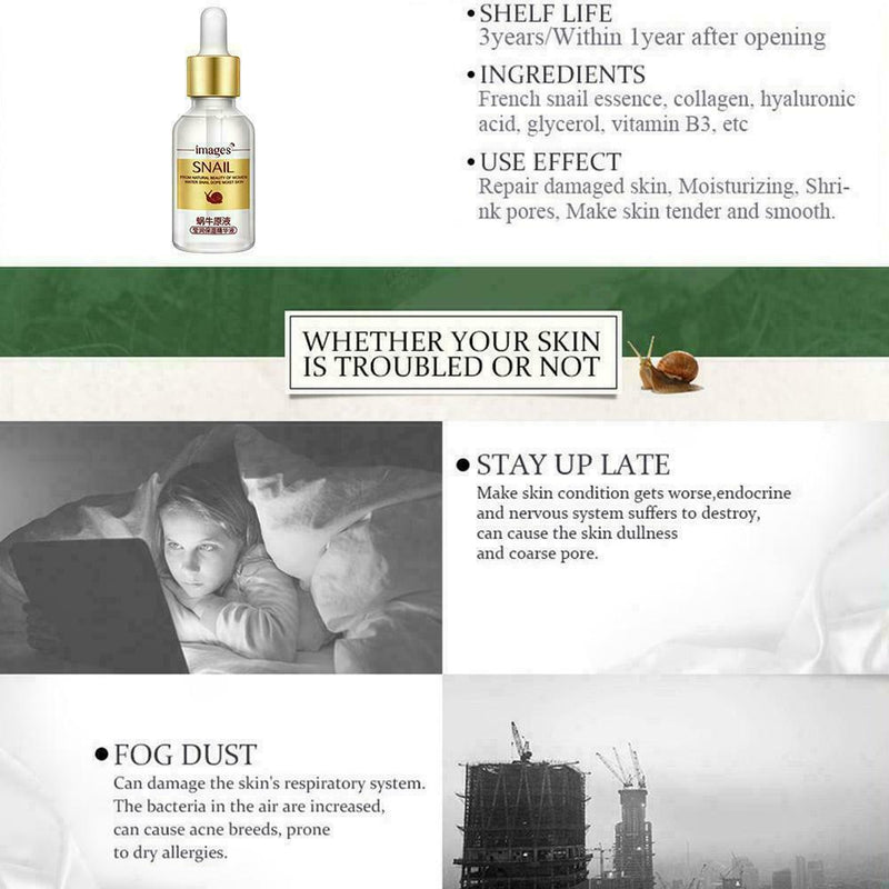 Snail Extract Serum Face Hyaluronic Acid Collagen Face Whitening V2L7