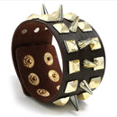 Punk Style Bracelet Cowhide Leather Rivet Cuff Bangle Men Jewelry (Brown) A