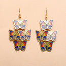 Retro Butterfly Hook Earrings Women Bohemian Enamel Long Drop Ear Jewelry