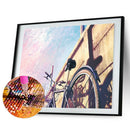 Diamond Painting Bicycle Against Wall Full Round Rhinestone Picture 40x30cm