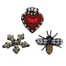 3Pcs DIY Rhinestone Bee Star Heart Beaded Patch Applique for Clothing Sewing