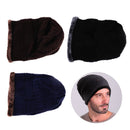 BLACK Men Elastic Plush Knitted Hat Cap Outdoor Winter Warm Headwear Beanie Neu