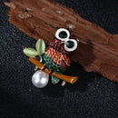 Enamel Crystal Rhinestone Owl Animal Collar Brooch Pins Women Jewelry Gift BX