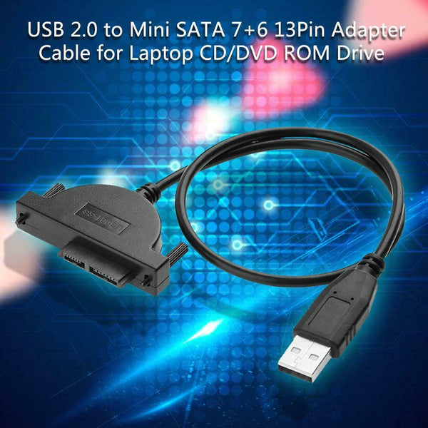 USB 2.0 to Mini SATA 7+6 13Pin Adapter Cable for Laptop CD/DVD ROM Drive