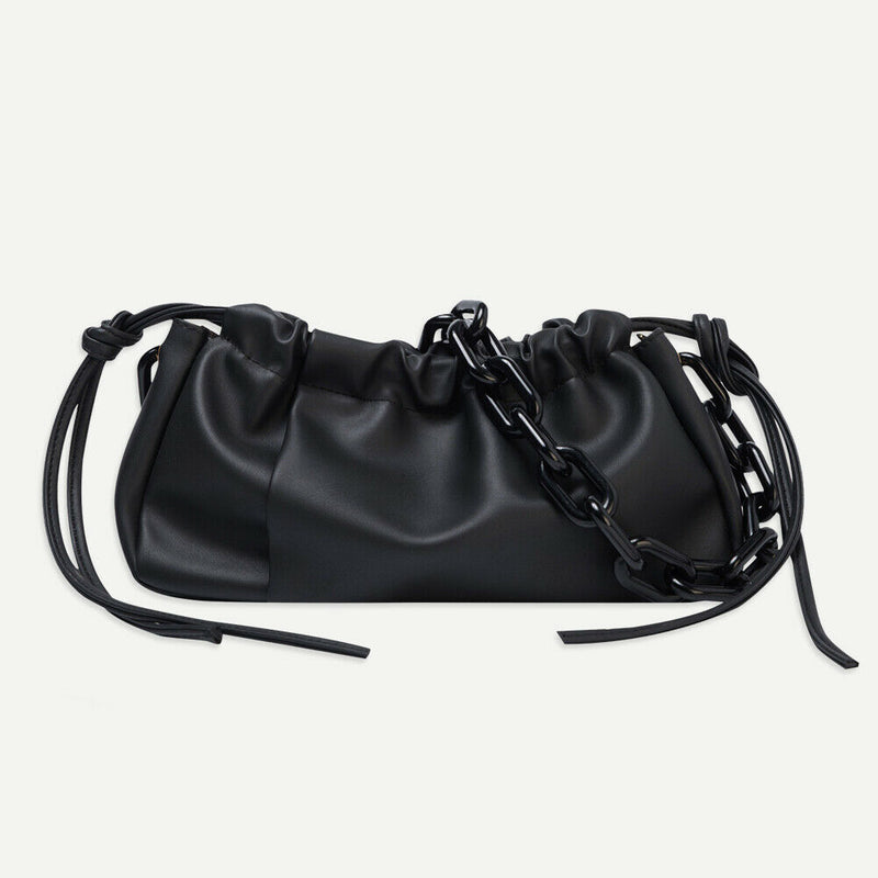 Candy Color Women Handbag Leather Elegant Chain Shoulder Tote Bag (Black)