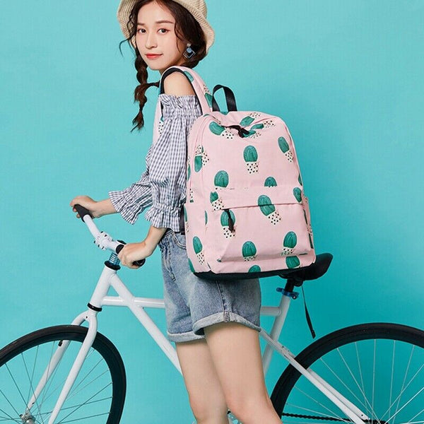 Waterproof Fairy Ball Plant Printing Backpack Women Cactus Bookbag Cute Sch F1O6