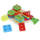 Wooden Geometric Blocks Column Shapes Color Puzzle Building Educational Toys