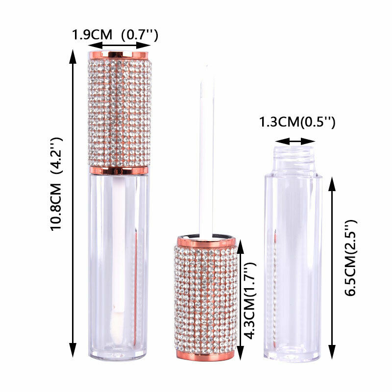 Crystal Rhinestone Lip Gloss Tubes Bulk with Wand Empty Lipstick Bottles 5ML Hn