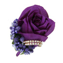 Lilac & Violet Rose Flower Pin Wedding Bridal Corsage Groom Boutonniere Set