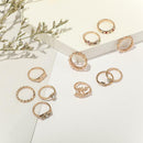 11pcs/set Rhinestone Leaf Eye Ring Women Geometric Knuckle Rings Jewelry