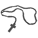 Wooden Pendant Pendant Necklace Black Cross Beads Retro 24 Inches Rosary Ch P2Q1