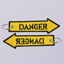 Yellow Danger Keychain Embroidery Luggage Tag Motorcycle Chain Ring Nice Ke M9F4