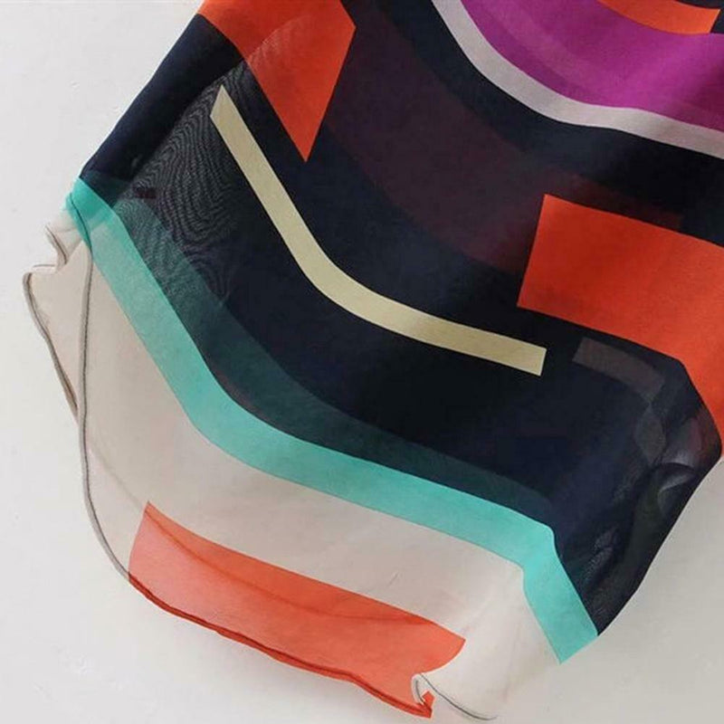 Short Bat Sleeve Stripes Splicing Women Blouse Summer Chiffon Tops (XL)