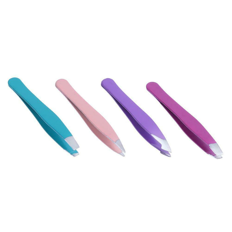 4pcs Professional Metal Slant Tip Hair Removal Eyebrow Tweezer Makeup Tool