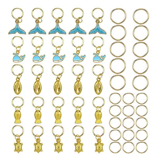 50Pcs/Set Ocean Animal Pendant Dreadlock Hair Braid Pins Rings Clips JewelryJ Ew