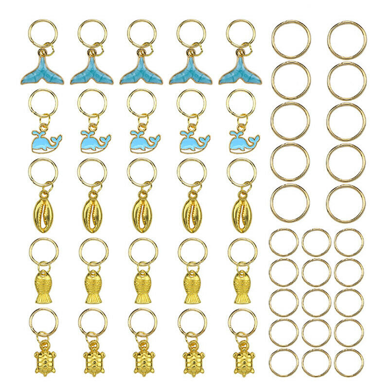50Pcs/Set Ocean Animal Pendant Dreadlock Hair Braid Pins Rings Clips JewelryJ Ew