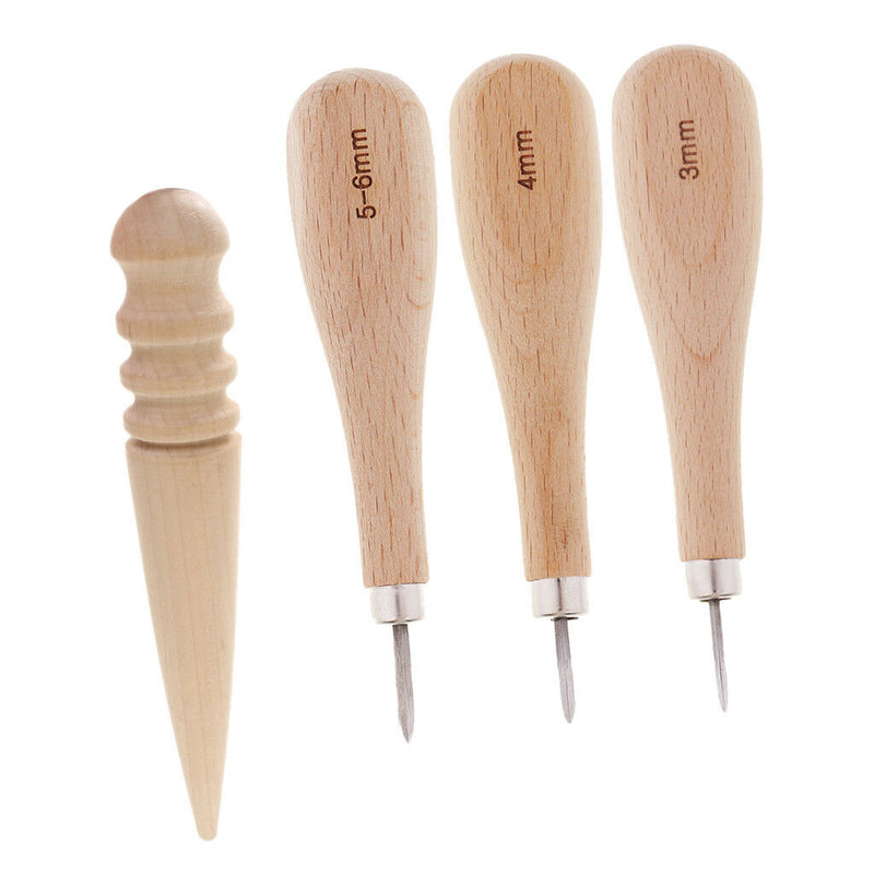 1 Set 3/4/5mm Steel Awl and Round Trimming polished Tool for Leather Crafts