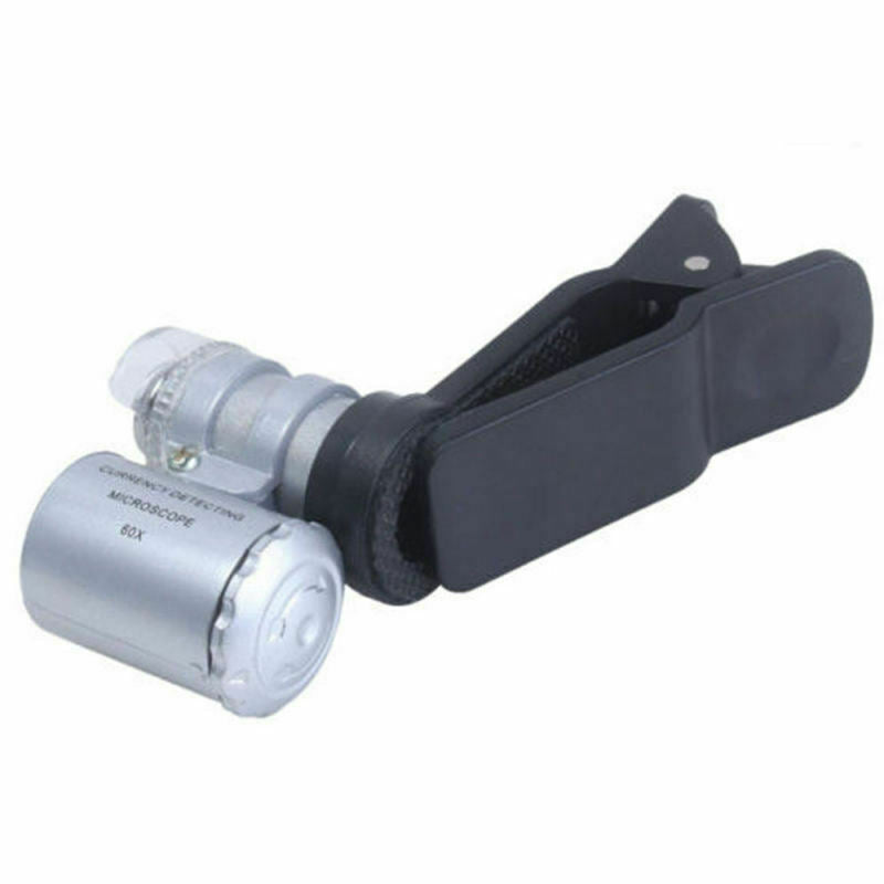 1* New 60X Mini Clip LED Microscope Magnifier Loupe UV Currency Detector HCC