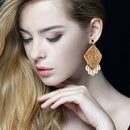 2 Pairs Earrings Pendant Shell Rattan Earrings Bohemian Woven Wicker and St