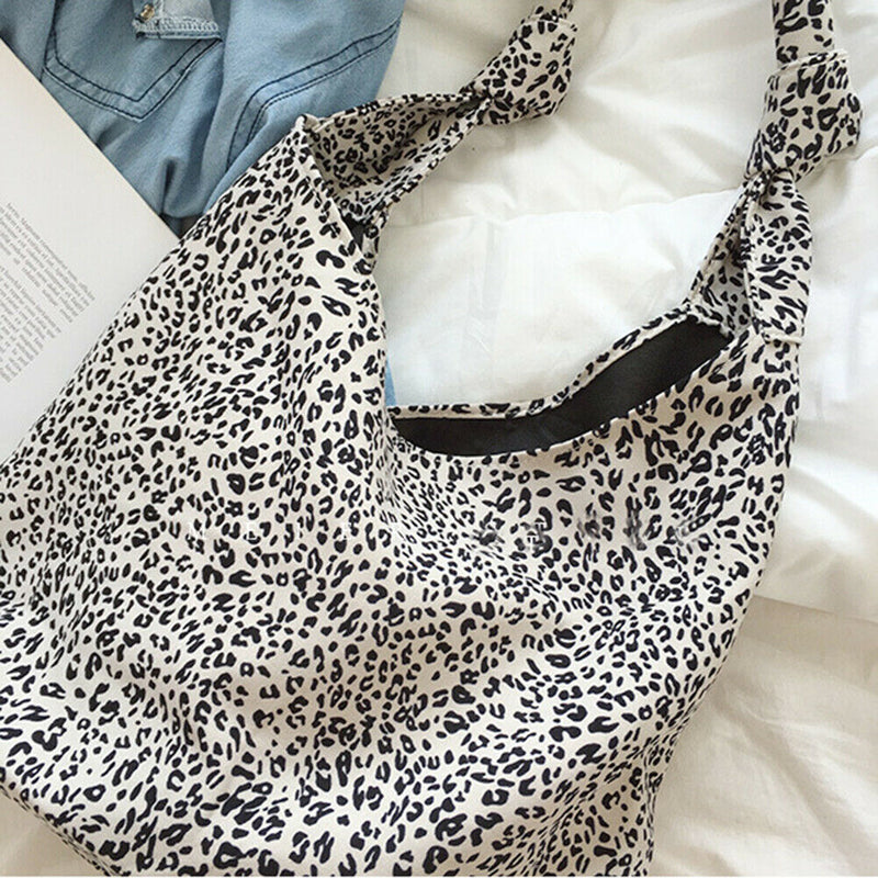 Fashion Cotton Shoulder Tote Bag Female Leopard Pattern Travel Top-handle Clutch
