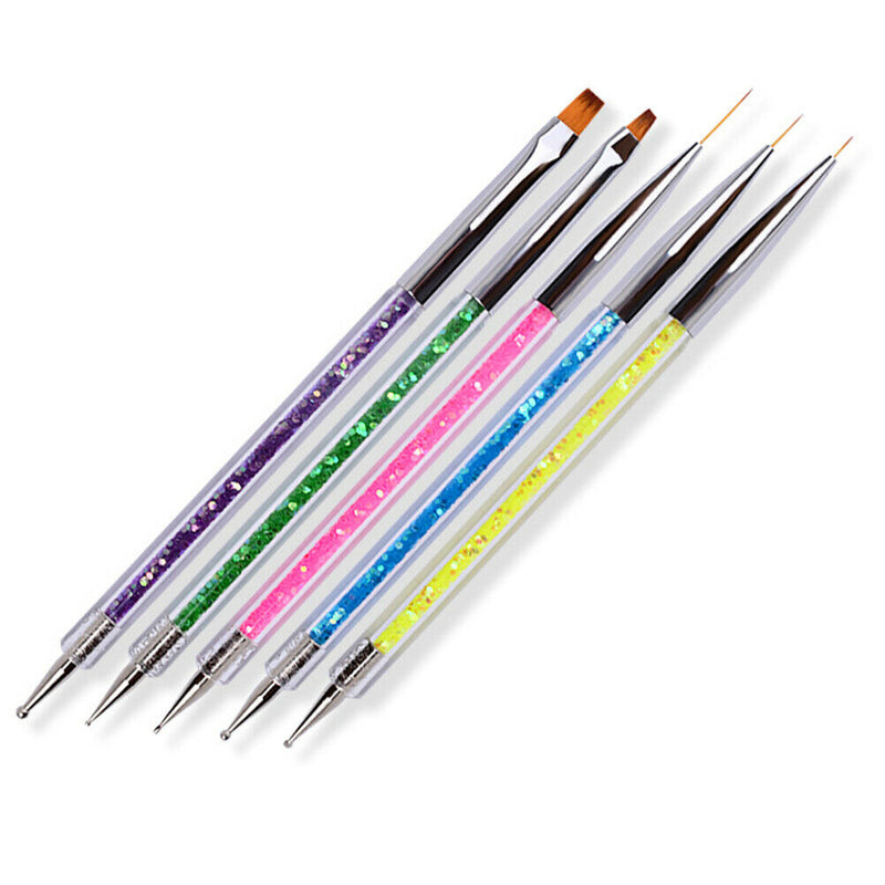 5pcs/Set Nail Art Painting Pens Acrylic Rhinestone Handle UV Gel Dotting Brushes