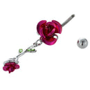 2-Rose Connected Dangling Jewelry Belly Ring Navel Button--Rose-Red