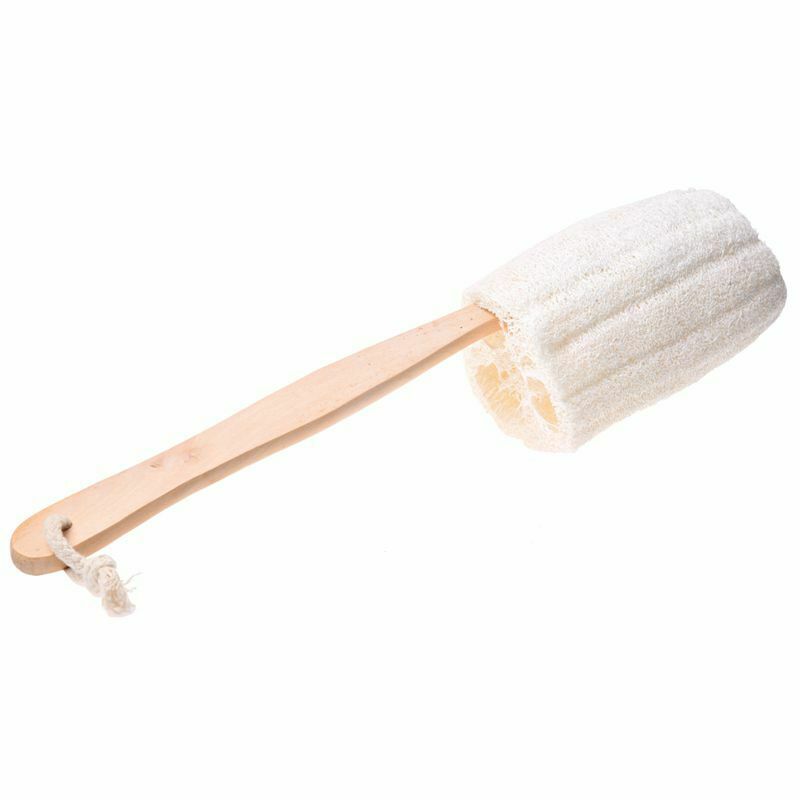 Wooden Handled Natural Sponge Loofah Back Scrubber Brush Bath Long Reach Sh E2I8
