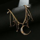 Fashion Star Moon Pendant Tassel Necklace Shiny Crystal Choker Women Jewelry Gw