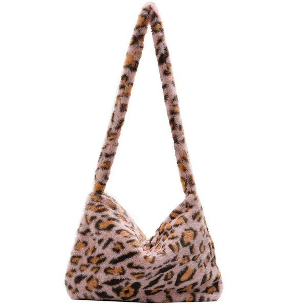Animal Pattern Shoulder Underarm Bag Women Plush Top-handle Handbag (2)