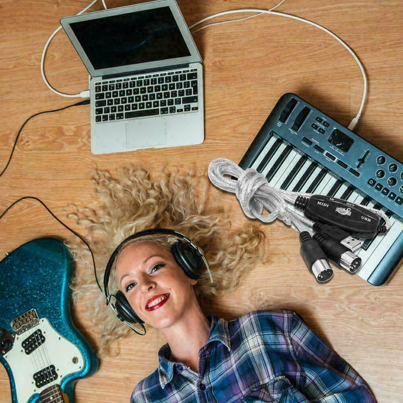 1.8m USB IN-OUT MIDI Interface Cable Converter PC to Adapter Key Music S6G4 K9P0