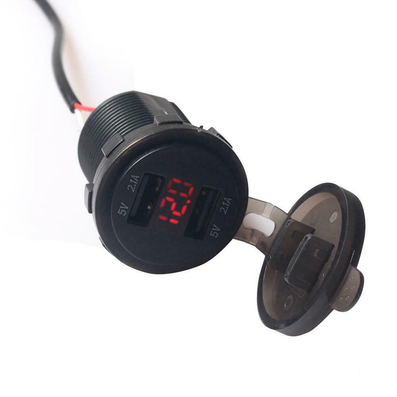 Dual USB 12V Electronic Car Charger Adapter Socket w/ Voltmeter Ammeter Display