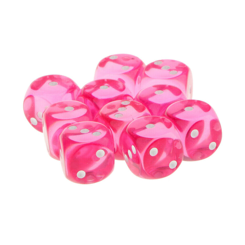 10pcs Transparent Pink 6 Sided D3 Acrylic Dice Educational Games Dice