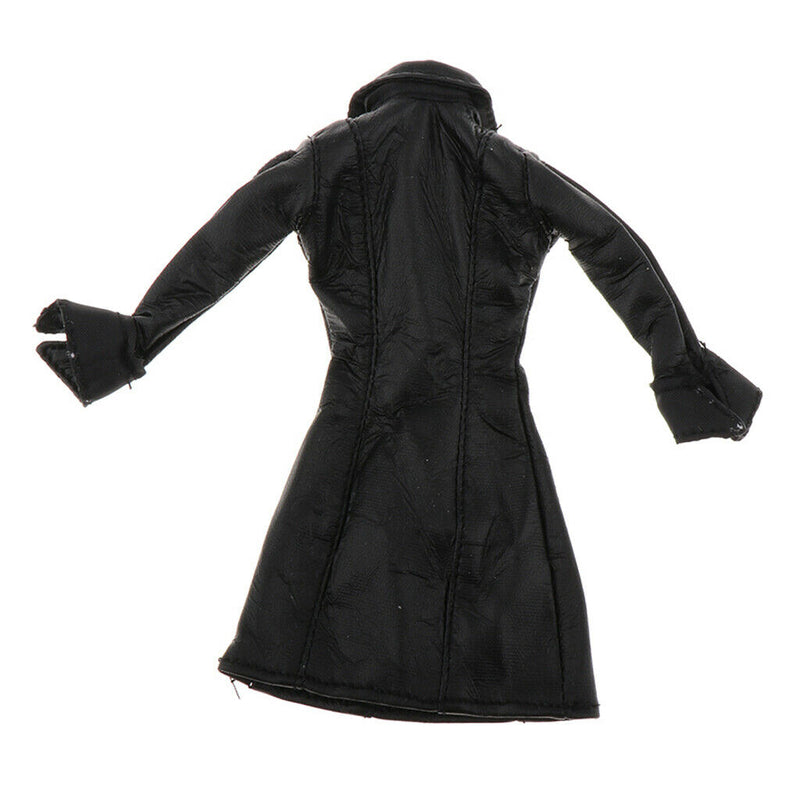 Female Clothing 1/12 Women Black Long Leather Coat for Scarlet