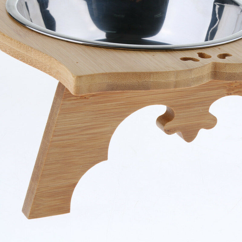 Raised Pet Feeder Solid Bamboo Stand Perfect for Cat Dog S02