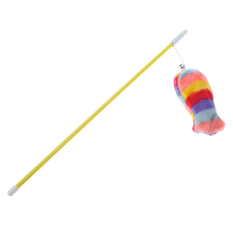 Cat Teasing Stick Plush Fish Wand Squeaky Pet Teaser Rod Interactive Toys A