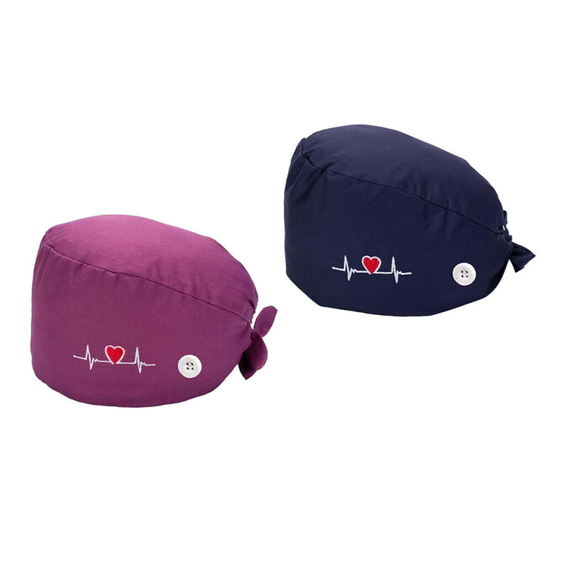 2pcs Womens Surgical Scrub Cap Working Hat Button Bouffant Hat Sweatband