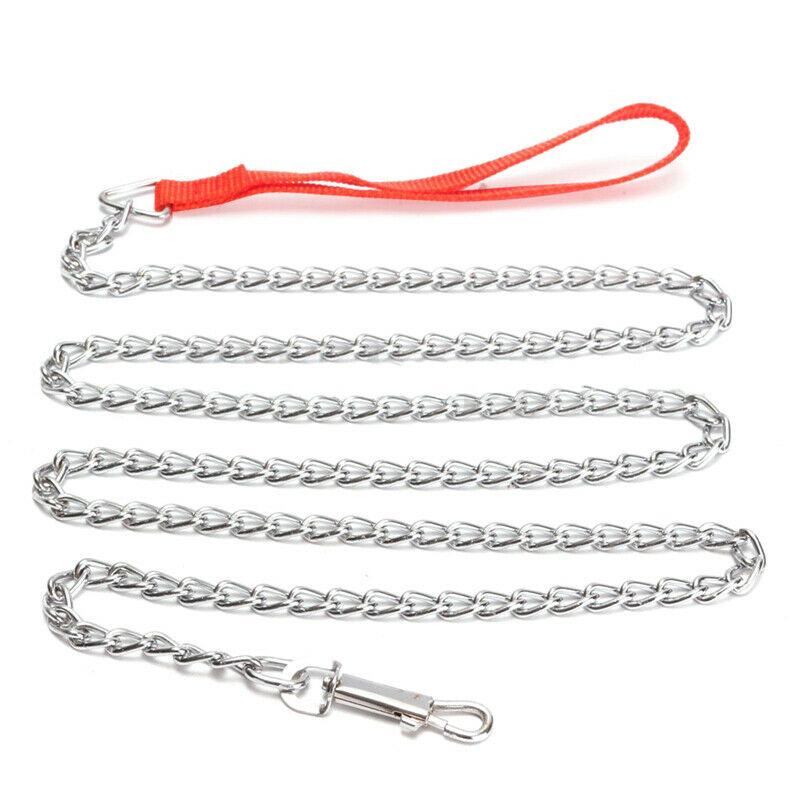 1.6m Heavy Duty Metal Chain Dog Puppy Walking Lead Leash Clip Red Handle G4O1
